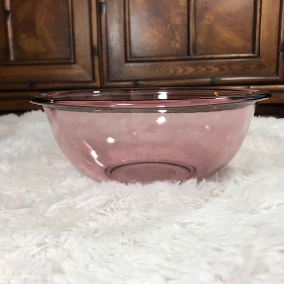 Vintage Set of 2 Pyrex Cranberry Purple Rimmed Bowls 2.5qt & 1.5qt - Picture 4 of 5